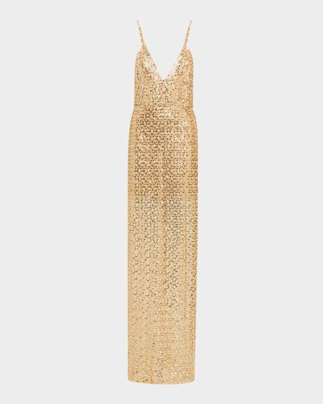 Allegra Bead & Sequin Deep V-Neck Gown